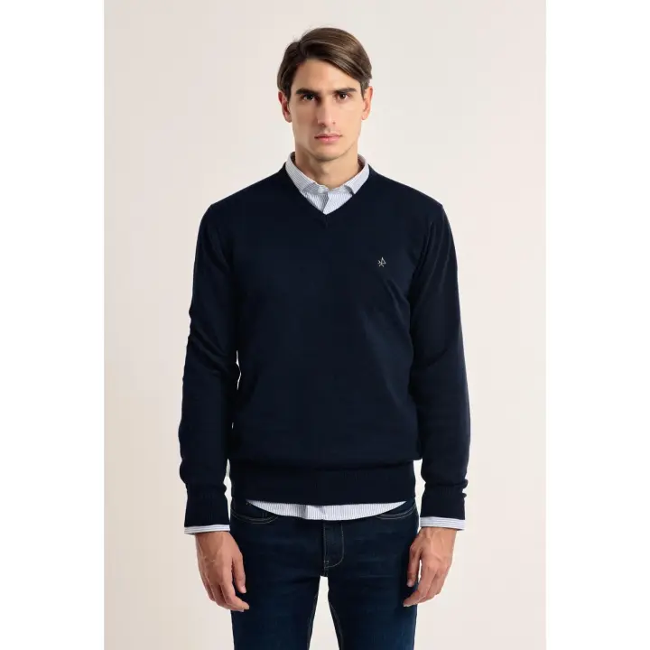 Jersey cuello pico clásico  Valecuatro azul marino - 1