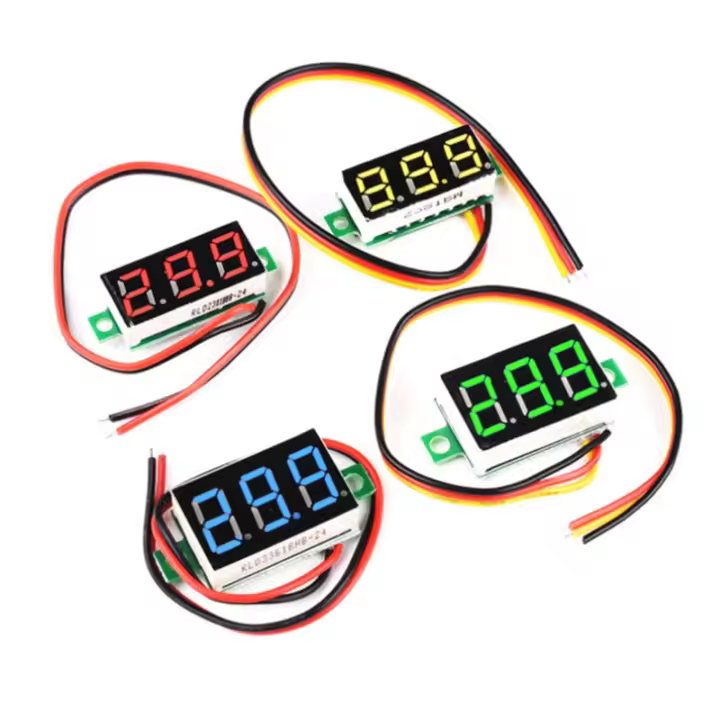 5PCS Mini Voltímetro Digital 2.5V-40V Con 2 O 3 Cables Medidor De Tensión Rojo/Azul/Negro/Azul Oscuro Verde Tester De Voltaje - 1