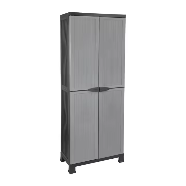 Thinia Home - Armario de Resina Alto Almacenaje, Uso Exterior e Interior, Jardín y Terraza, 3 Baldas, 2 Puertas, 70kg Carga Máxima, Dimensiones 39x68x171cm (largo x ancho x alto), Color Gris o Negro - 1