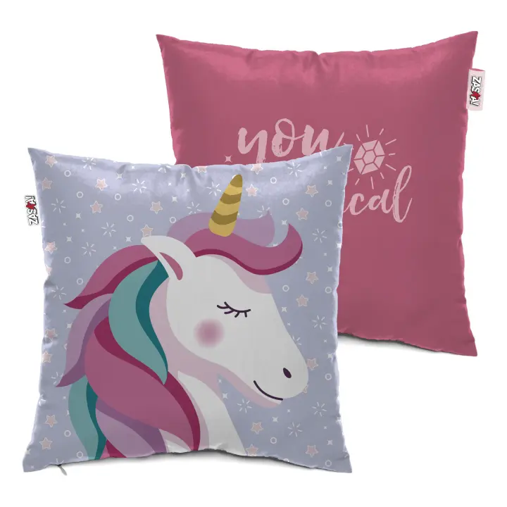 Zaska Cojín Unicornio de 38*38 cm en poliéster – Suaves, Duraderos y con Estampados por Ambas Caras - 1