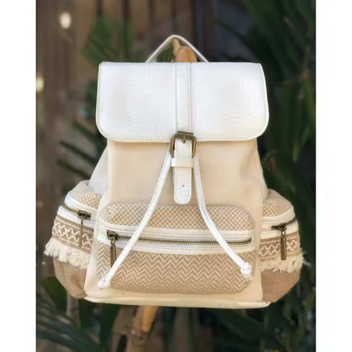 Mochila Mujer de Lona y Cuero Sintético | Mochila Casual de Moda 33x30x13cm | Mochila Juvenil para Trabajo, Escuela y Viaje - 1