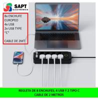 Regleta de 8 Enchufes | 4 USB y 2 Tipo C | Protección Contra Sobrecarga | 2500W | Cable de 2m - details 2