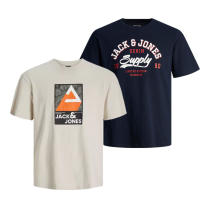 [Talla L] Jack & Jones Hombre Pack 2 Camisetas de Algodón  logo estampado Moda Casual Informal Primavera Verano 256682 - details 1