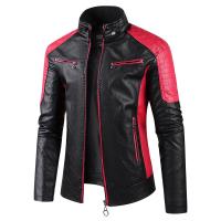 Chaqueta De Motocicleta De Cuero PU Para Hombres Con Cuello Erguido Y Bloque De Colores Equipamiento De Motocicleta Casual - details 4