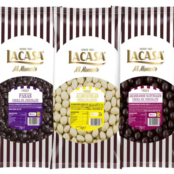 Lacasa Mi Momento pack 3kg bolas: Pasas de Corinto con chocolate Negro ,Almendra con chocolate Blanco ,Arándanos con chocolate Negro - 1