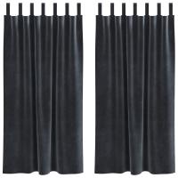 Cortinas Opacas vidaXL con Lazos de Colgar 2 pcs Gris Oscuro Terciopelo - details 1