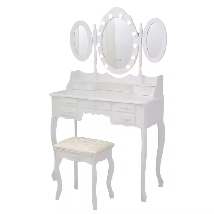 VERSA HOME - TOCADOR BLANCO CON TABURETE Y LUCES LED GLOW Y UNAS MEDIDAS DE 90X40X144 CM - 1
