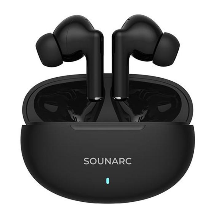 SOUNARC Q1 Auriculares inalámbricos Bluetooth 5.3, color negro, bajos potentes, 28 horas de reproducción, llamadas claras, ultraligeros y cómodos, control táctil inteligente, emparejamiento automático rápido