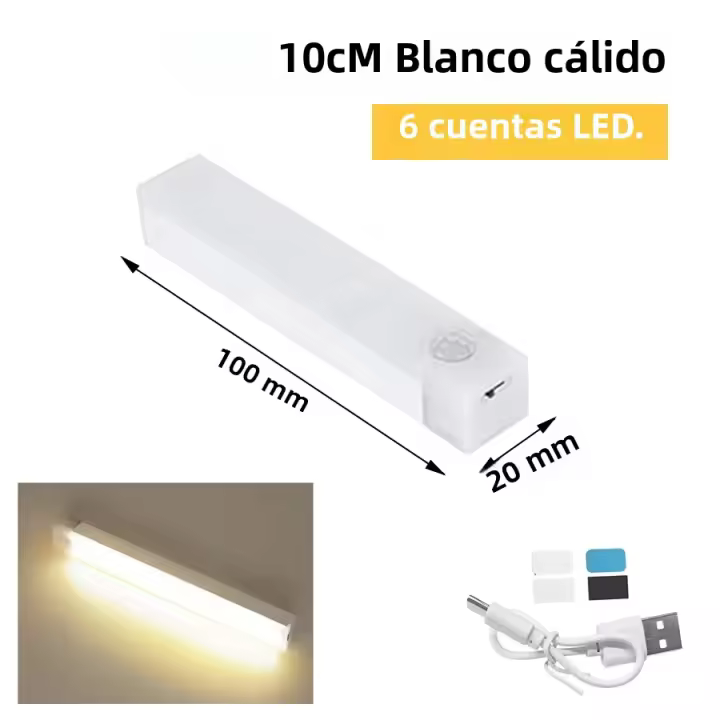 Lámpara Nocturna LED Recargable Con Sensor De Movimiento PIR 10/20/30/50cm Para Escaleras Armarios Cocina Luz Infrarroja Inducción Detector - 1