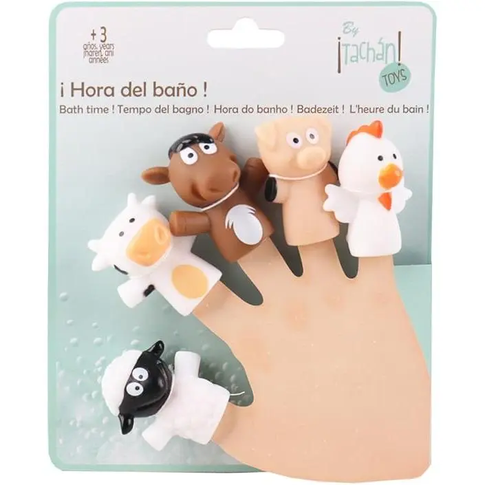 TACHAN : Animales de Granja -  Set Marionetas de Dedos - Hora del baño y Piscina -  Regalo Original - Edad recomendada mayores de  3 años - 1