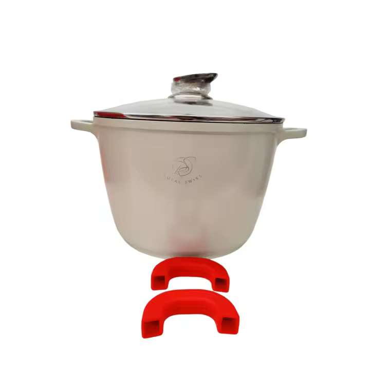 Olla profunda Revestimiento antiadherente Asas de silicona - 24cm – 6.2 L / Aluminio Fundido con Tapa de vidrio - ROYAL SWISS - ROYALSWISS - MODELO RS-NP 2354C - 1