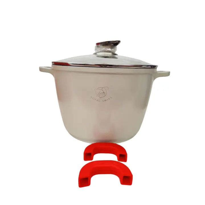 Olla profunda Revestimiento antiadherente Asas de silicona - 24cm – 6.2 L / Aluminio Fundido con Tapa de vidrio - ROYAL SWISS - ROYALSWISS - MODELO RS-NP 2354C - 1