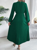 Vestido Largo De Mujer Elegante Con Tres V-Neck Y Cintura Ajustada Estilo Europeo Y Americano Para Otoño E Invierno - details 5