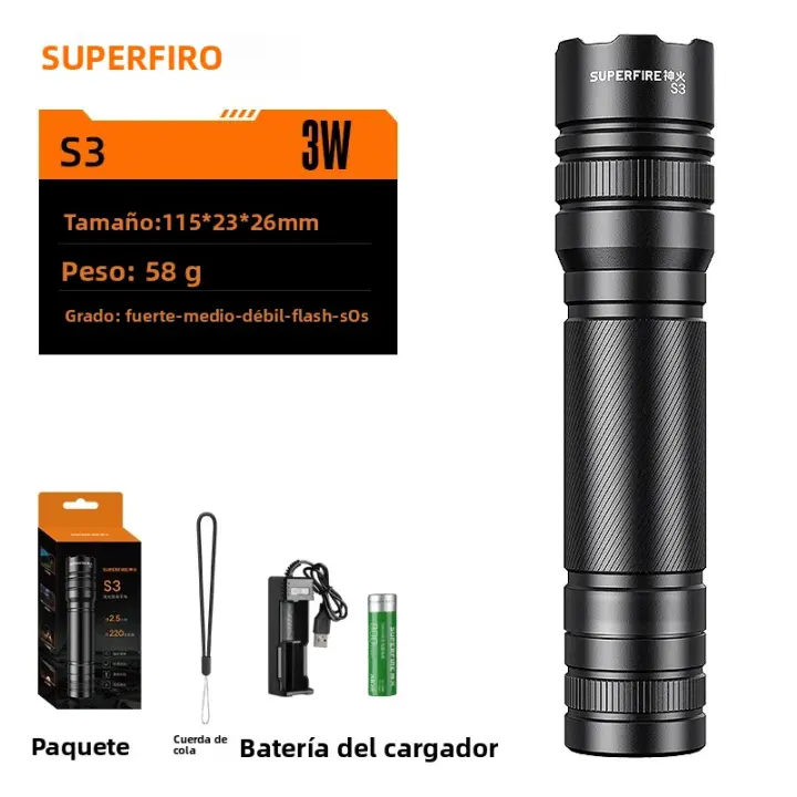 SUPERFIRE S3 Mini Linterna LED Para Camping 5 Modos De Iluminación Aleación De Aluminio Zoomable Impermeable Uso Con Baterías 18650 - 1