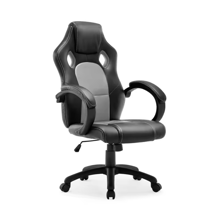 Silla Gaming 001-GREY Racing de Cuero con Respaldo Ajustable Diseño de Base Estable Envió 24Horas - 1