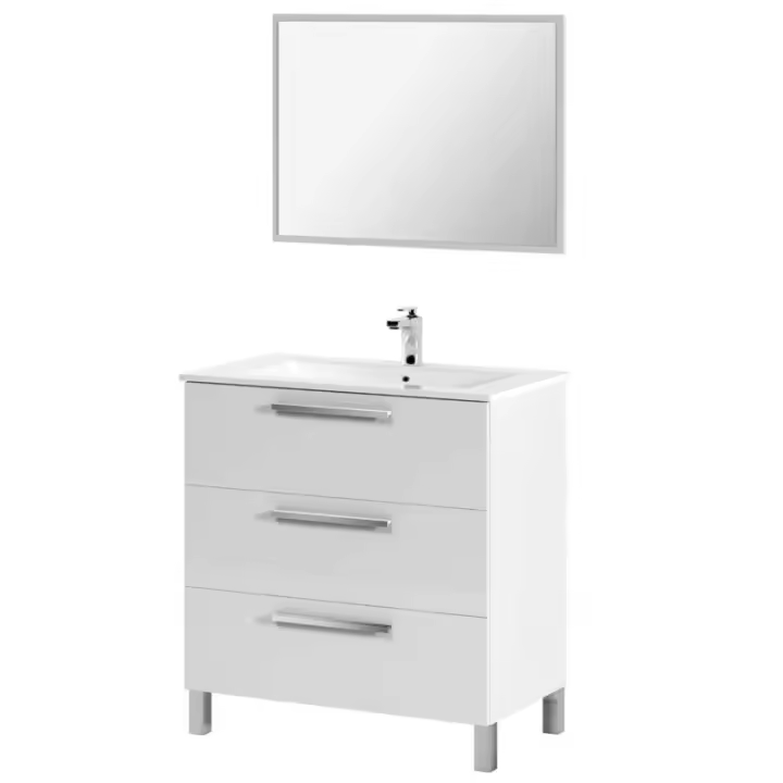 Miroytengo Mueble de baño Taria con espejo incluído en blanco brillo 86x80x45 cm - 1