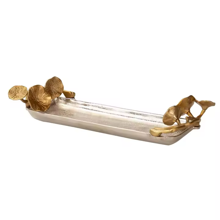 Adda Home Centro de Mesa Elegante Bandeja Hojas Aluminio Plateado / Dorado 41x18x8cm - Resistente y Duradero - 1