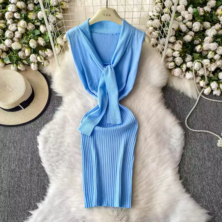 Vestido Bodycon Mini De Color Sólido Con Cuello Redondo Y Cremallera Lateral Para Mujer Vestido Sin Mangas Estilo Casual Y Elegante Para Oficina Y Verano - 1