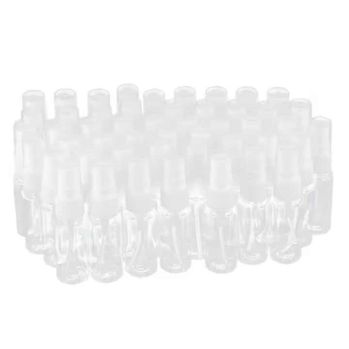 Botellas finas vacías del espray de la niebla del plástico transparente 50-Pack con el trapo de limpieza de La microfibra, 20ml recargables - 1