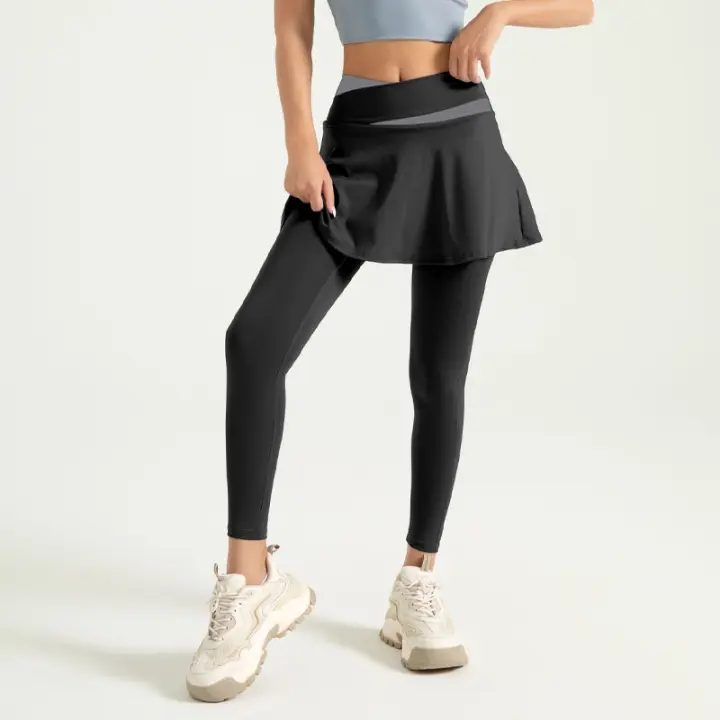 Nuevos pantalones de yoga Falsos antiexposición de Dos piezas con sensación de piel desnuda, elasticidad Alta, combinación de Colores, pantalones de faja Alta y elevación de cadera - 1