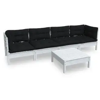 VIDAXL 3096155 set de muebles de pino para exterior de 5 piezas color blanco con cojines antracita vida xl - 1