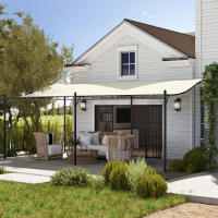 Outsunny Pérgola de Pared 6x3 m Cenador Gazebo con Techo de Poliéster Impermeable y Estructura Metálica Pabellón para Patio Terraza Balcón Crema - details 1