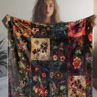 Manta De Punto Floral Vintage En Flannel Suave Y Cálida Para Cama Coche Camping Todas Las Estaciones Regalo Manta De Poliéster Y Algodón Anti-Pelusa Portátil Para Adultos - details 1