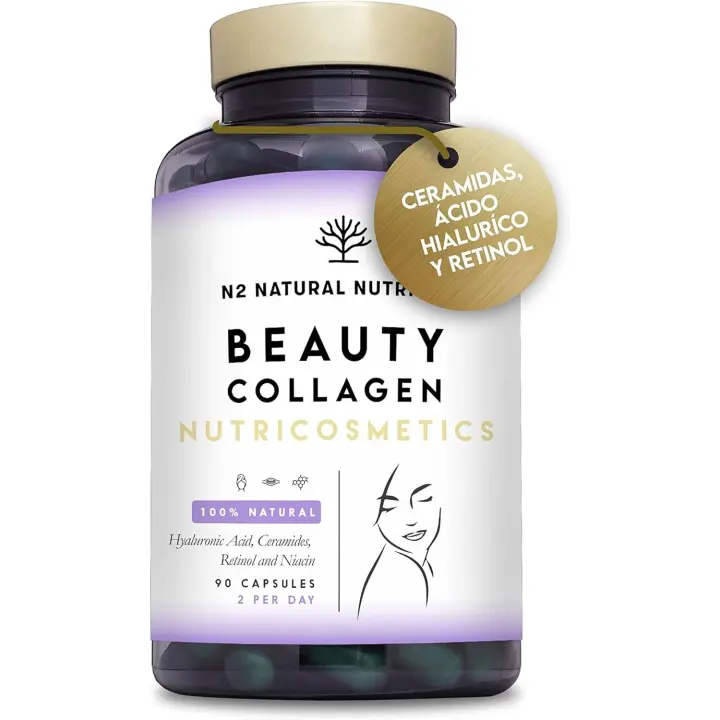 Colageno Hidrolizado con Retinol, Acido Hialuronico, Ceramidas y Niacina. Piel Sana e Hidratada. 90 Cápsulas vegetales. Barrera Natural. Con Vitamina C. CE. N2 Natural Nutrition - 1