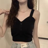 Camisola De Verano Para Niñas Con Corazón Slim Knit Camisa Delgada Spandex Estilo Casual Top De Solapa Decoración De Botón - details 4