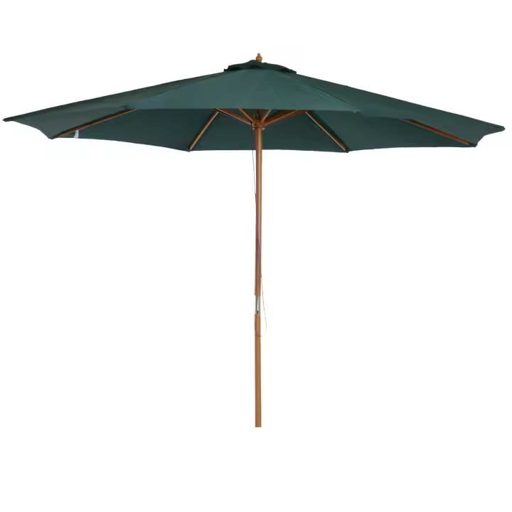 Outsunny Sombrilla Ø300x250 cm Parasol con Poste de Madera con Sistema de Poleas de 8 Varillas con Fijación para Jardín Patio Terraza Verde - 1