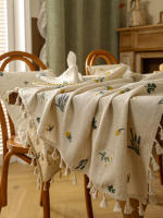 Mantel De Lino Rectangular Texturizado Con Flores Resistente a Manchas Y Caída Ligero Para Cocina Uso En Fiesta Banquete Hotel - details 7