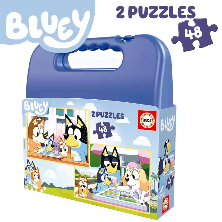 Puzzle Bluey, Maletín 2 Puzzles Bluey de 48 piezas, Puzzles infantiles de 4 a 6 años para Niños y Niñas, Regalo Cumpleaños, Navidad, Reyes - 1