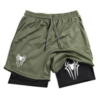 Shorts De Rendimiento Y2K Para Hombre Con Estampado De Araña 2 En 1 Deportivos Compresión Para Gimnasio Y Running Shorts Casuales De Mesh - details 4
