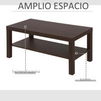 Homcom Mesa de Centro Mesita Café Mueble Salón Comedor Mesa Auxiliar Madera de 2 Niveles Mesa para Sofá Sala de Estar 90x45x40.5cm Nogal - details 3