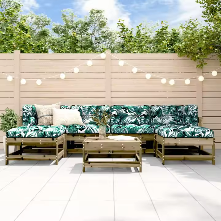 vidaXL Juego de muebles de jardín 7 pzas madera de pino impregnada - 1