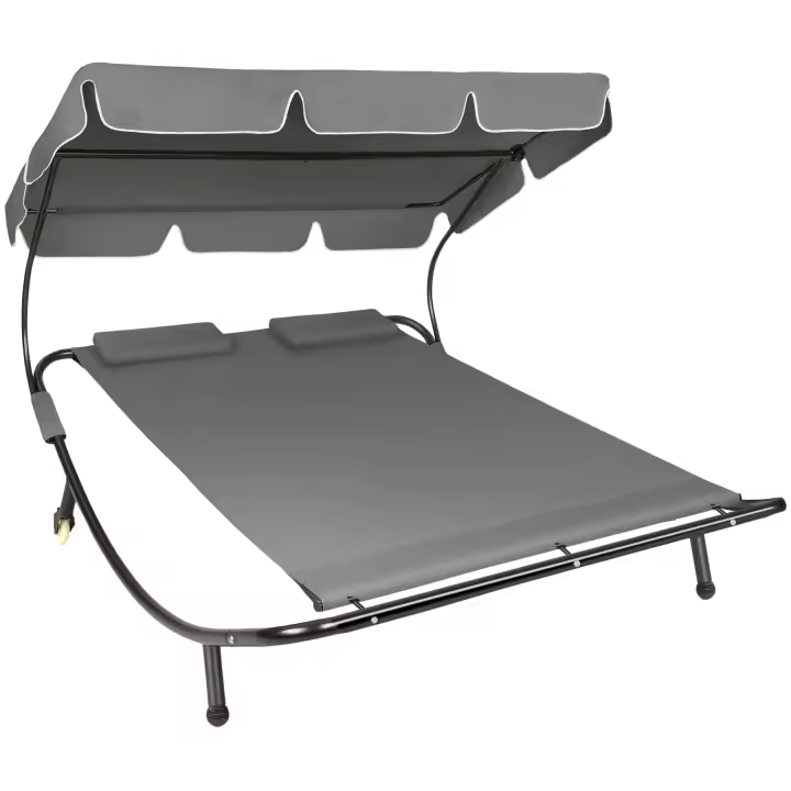 Tectake - Tumbona doble  Estructura robusta de metal  Con parasol plegable  Fácil y rápido montaje  Para interiores y Exteriores  Para 2 personas - 1