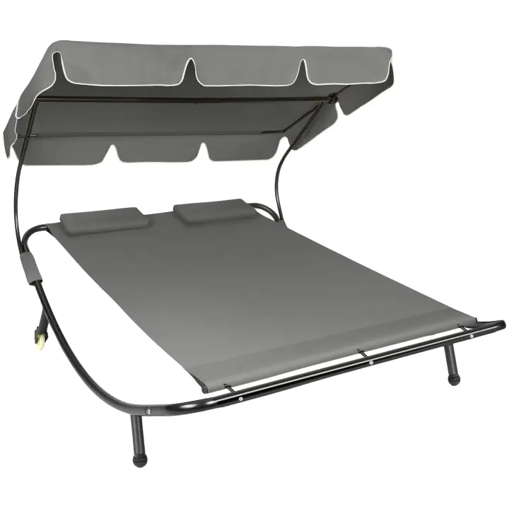 Tectake - Tumbona doble  Estructura robusta de metal  Con parasol plegable  Fácil y rápido montaje  Para interiores y Exteriores  Para 2 personas - 1