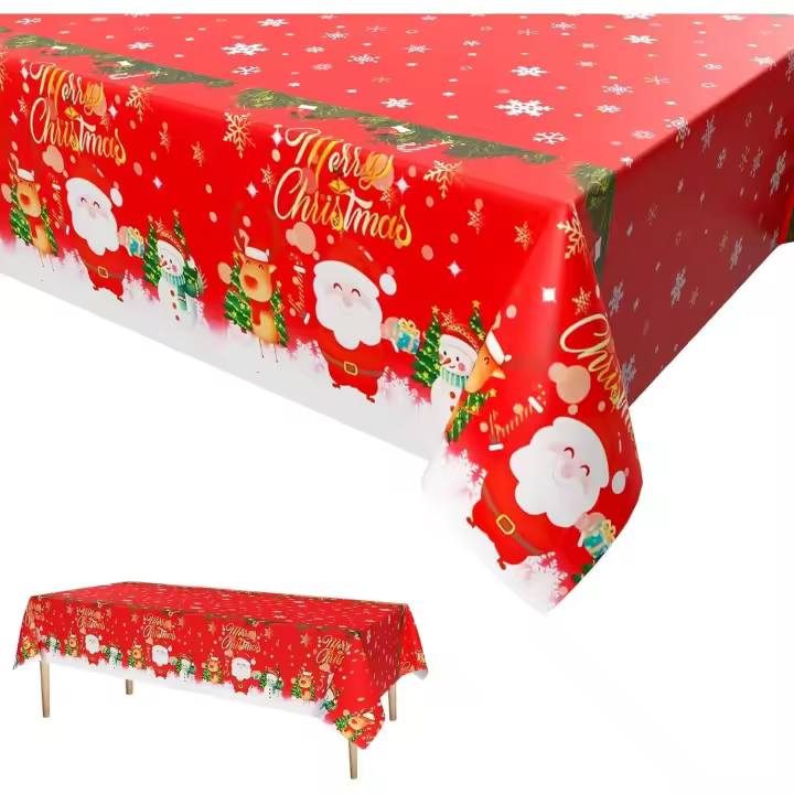 Mantel con muñeco de nieve y Papá Noel para decorar mesas navideñas, manteles para fiestas de invierno, cumpleaños, fiestas de Año Nuevo, suministros para decorar mesas de cocina - 1