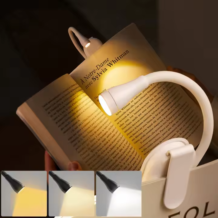 Luz De Lectura Mini LED Recargable De 3 Colores Lámpara Portátil Con Clip Iluminación Nocturna Ajustable Marcador Luz - 1