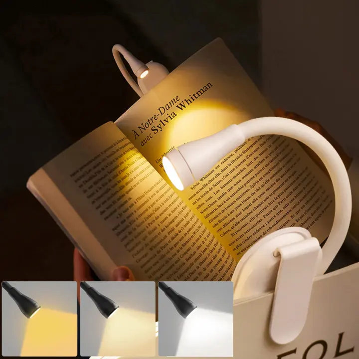 Luz De Lectura Mini LED Recargable De 3 Colores Lámpara Portátil Con Clip Iluminación Nocturna Ajustable Marcador Luz - 1