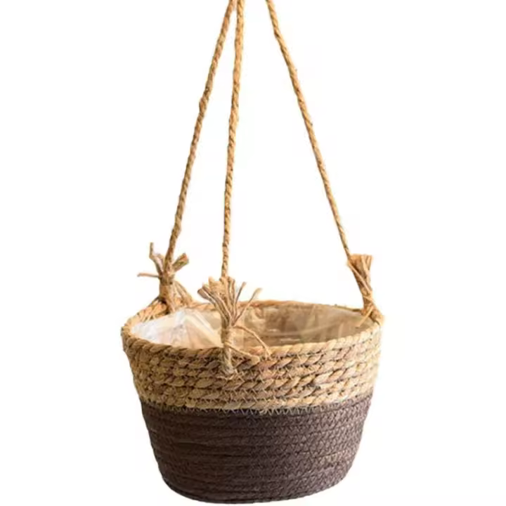 Cuerda de yute colgante maceta-plegable seagrass macrame cesta-para plantas suculentas, decoración interior al aire libre - 1