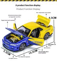 Modelo De Coche Deportivo GTR34 De 1:32 En Aleación De Metal Con Absorci\u00f3n De Choque De Cuatro Ruedas Luces Y Sonido Geniales Decoraciones De Escritorio - details 3