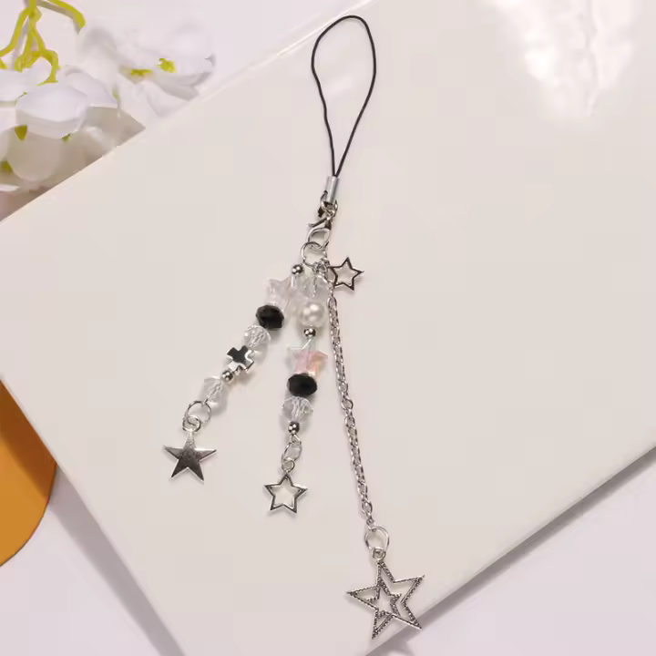 Llavero De Perla Y Estrella Gótico Y2K Para Teléfono Móvil Kawaii Cadena De Llaveros Con Pendón Para Bolsos Accesorio Lindo Para Mujeres Y Niñas Joyería - 1