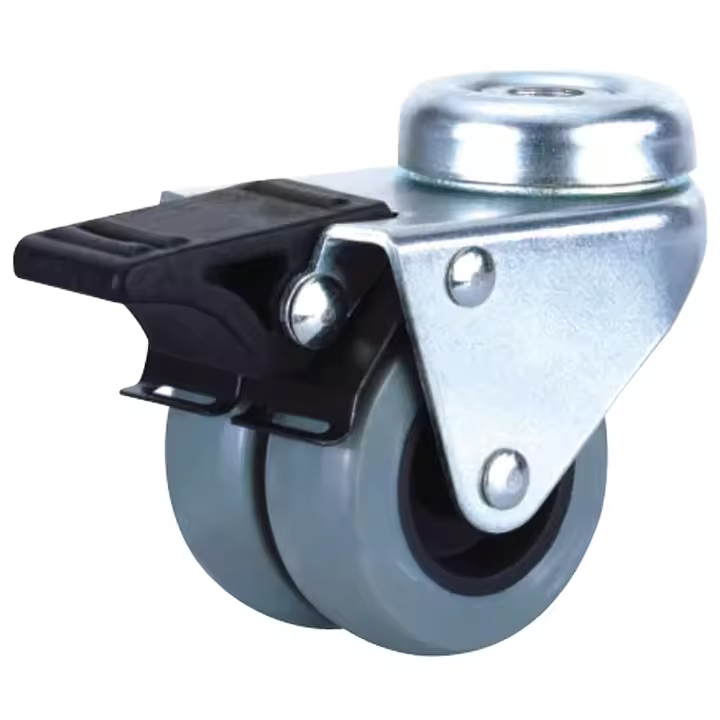 Wolfpack Rueda Industrial Doble Poliamida Gris Pasante con Freno 50mm - Capacidad 70Kgs - 1