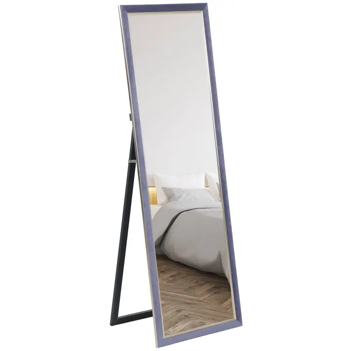 HOMCOM Espejo de Cuerpo Entero 150x50 cm Espejo de Pie o de Pared con Marco en Terciopelo y Soporte para Salón Dormitorio Gris - 1