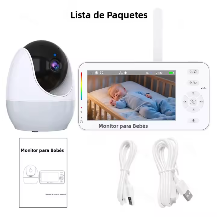 Monitor De Bebé WiFi 1080P HD Con Vídeo Remoto Y Luz Nocturna Nanny Visión Nocturna HD Lullabies Temperatura Cámara Móvil APP 4.3" - 1