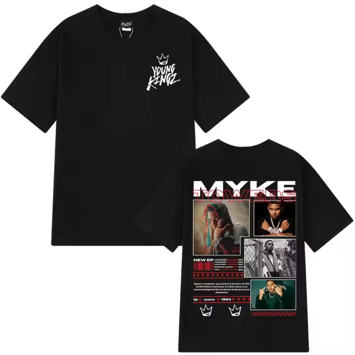 Camiseta Gráfica Rapper Myke Towers Para Hombres Y Mujeres Moda Hip Hop Sobredimensionada Algodón Transpirable Y Ligera Camiseta De Calle Casual Para Todas Las Estaciones - 1