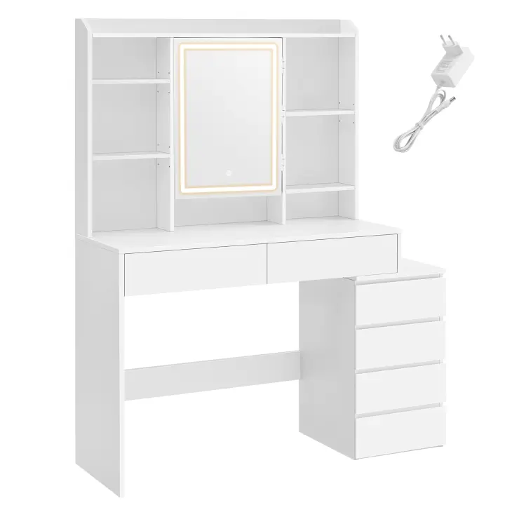 VASAGLE Tocador con Luces LED de Brillo Ajustable, Mesa de Maquillaje con Espejo, Compartimentos Abiertos, Estantes Ajustable, Estación de Maquillaje, Moderno, Blanco Nube(Este producto se envía en dos paquetes) - 1