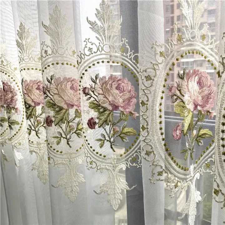 Cortina De Tules Bordada De Paeonia Estilo Americano Elegante Para Sala De Estar Translúcida Suave Para Dormitorio - 1