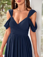 Vestido De Noche Elegante Para Mujer Unithorse Con Hombros Finos Manga Corta Cintura Ajustada Y Abertura En El Lado Chiffón Formal Para Damas De Honor - details 17